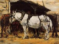 Boudin, Eugene - Harnessed Horses